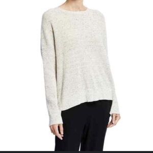 Eileen Fisher Speckle Organic Cotton Boat Neckline Oatmeal Minimal pullover Sz L
